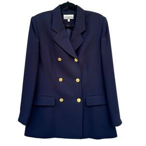 Casual Corner Navy Double-Breasted Blazer with Gold Buttons